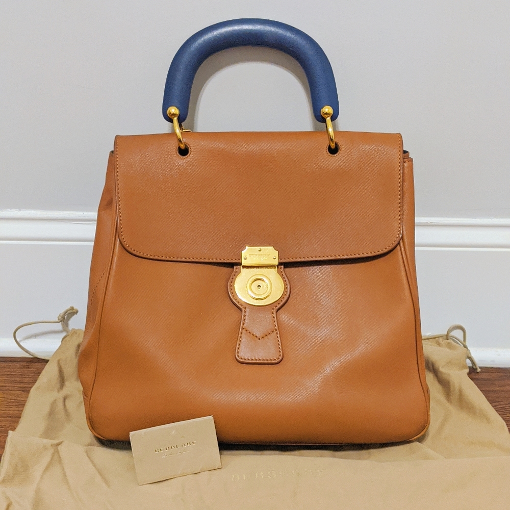 DK88 Large Brown, Blue Top Handle Burberry Purse